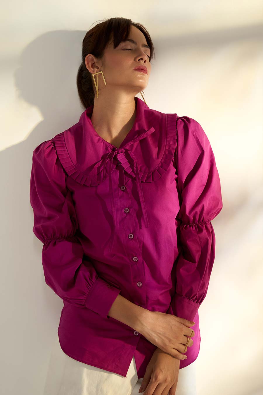 Pink Pleated Peter Pan Collar Shirt