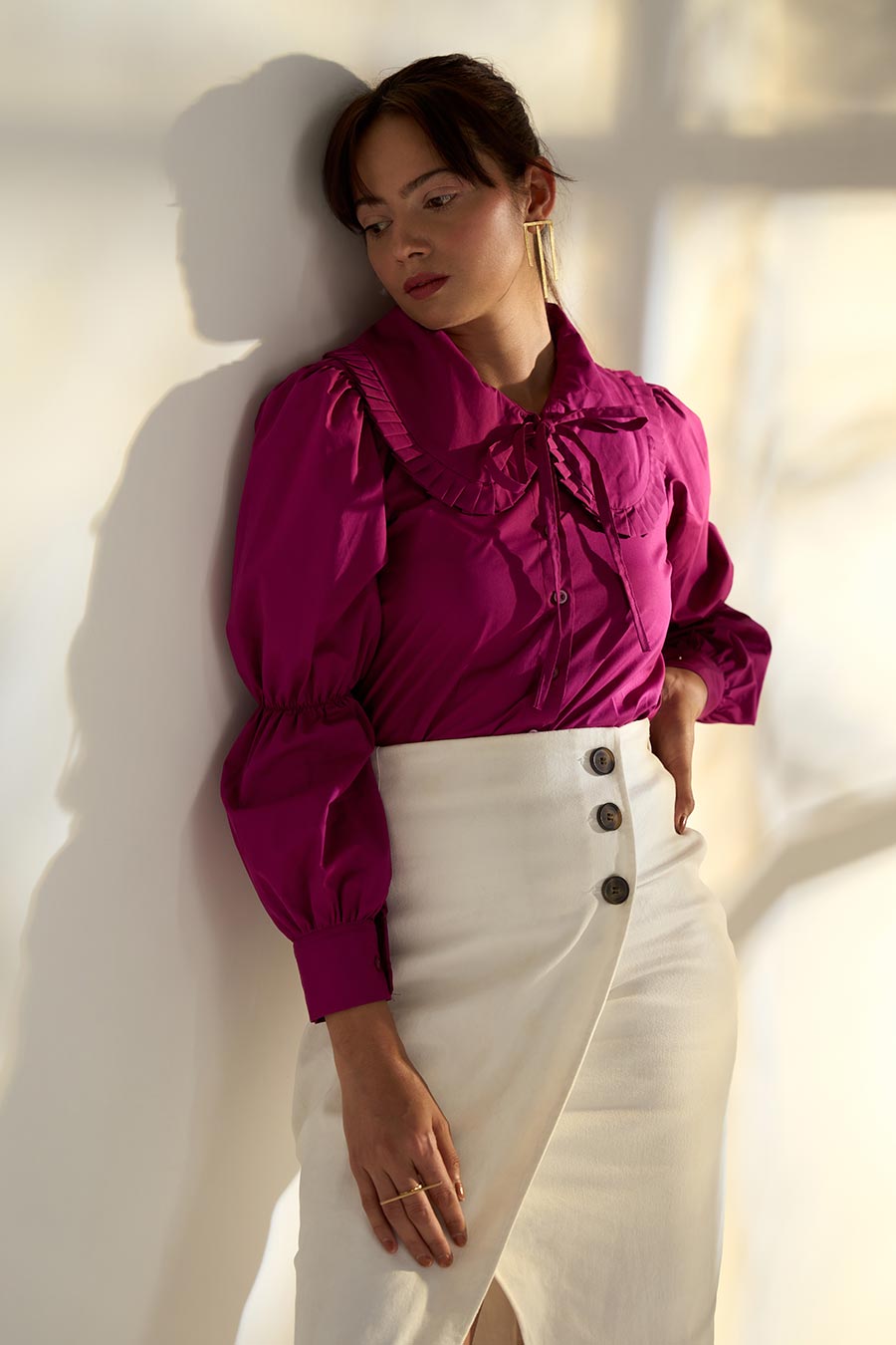 Pink Pleated Peter Pan Collar Shirt