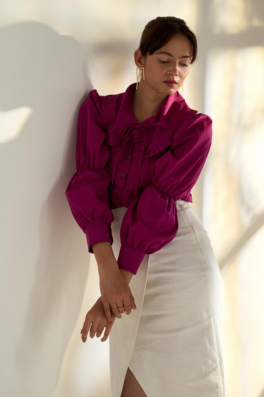 Pink Pleated Peter Pan Collar Shirt