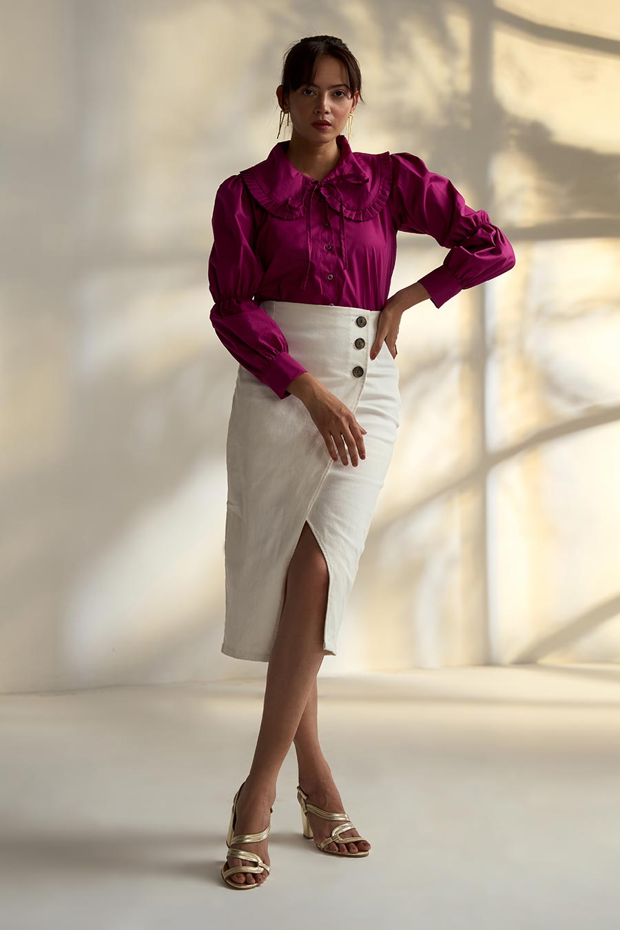 Pink Pleated Peter Pan Collar Shirt