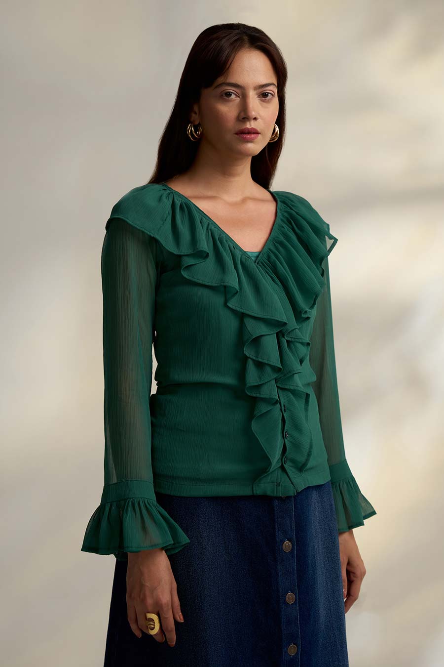 Green Ruffle Detailed Top