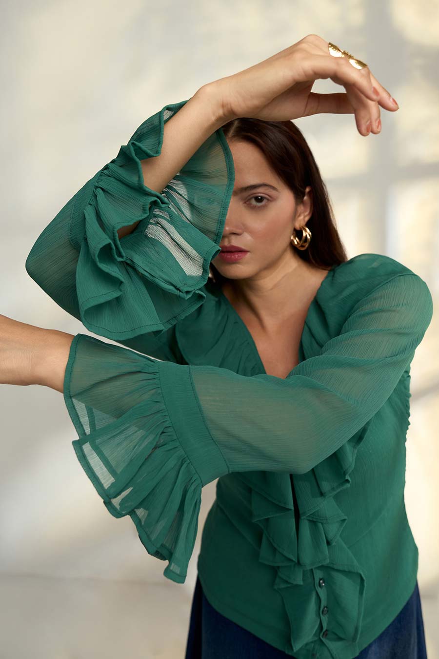 Green Ruffle Detailed Top