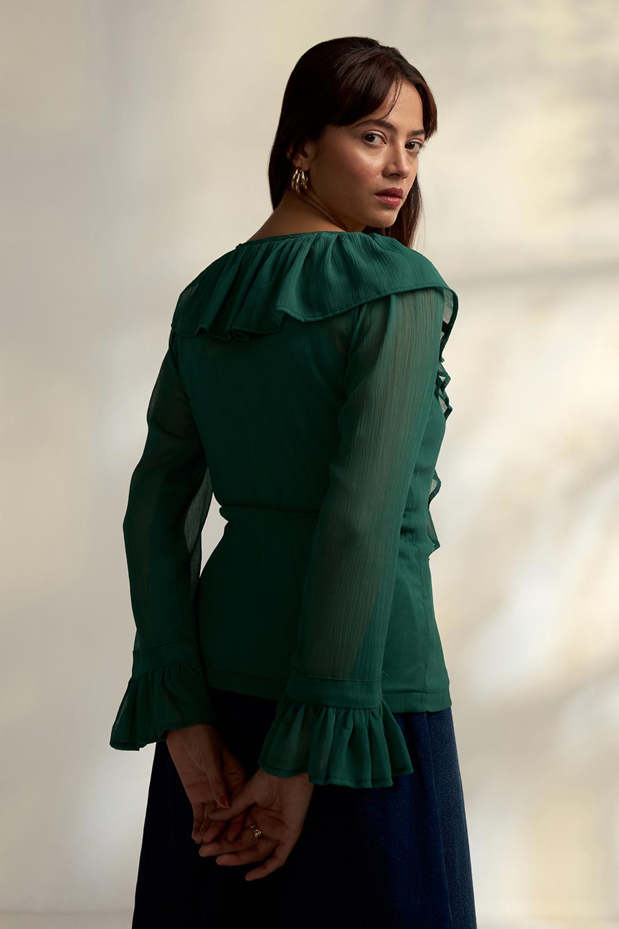 Green Ruffle Detailed Top