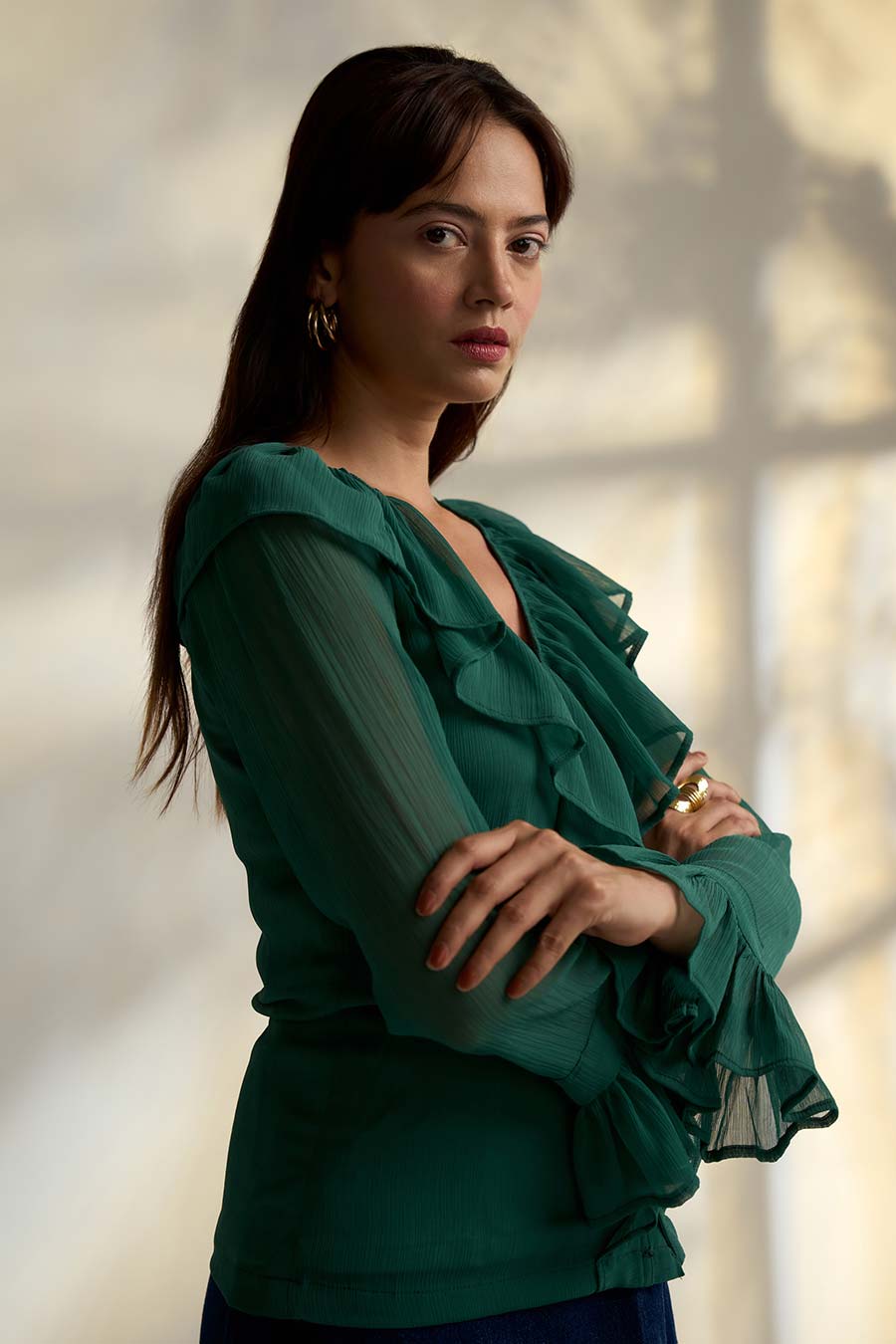 Green Ruffle Detailed Top