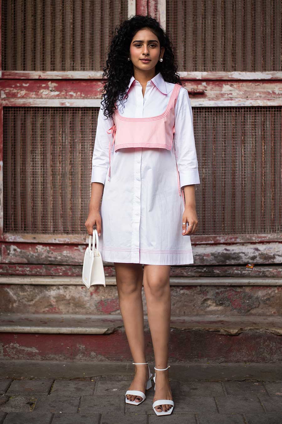 White Bloom Dress With Pink Jacket