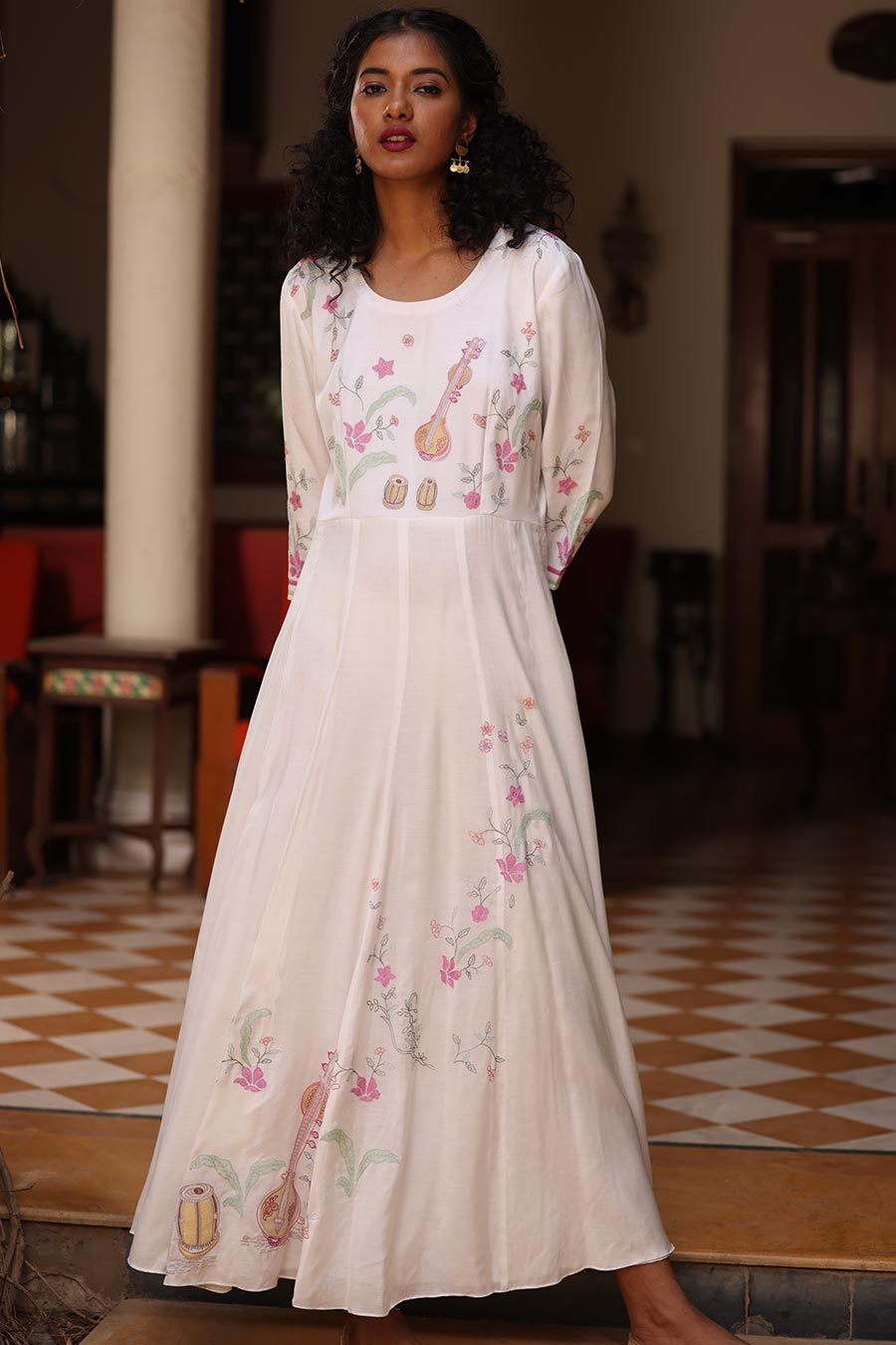 White Embroidered Anarkali Dress