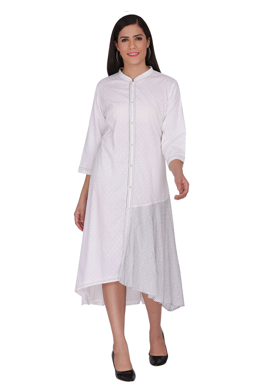 White High-Low Shirt Dress