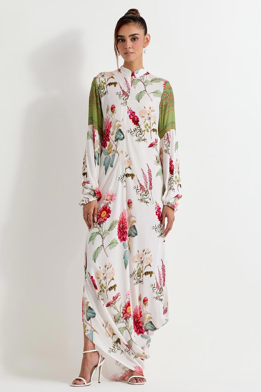 Daisy Printed Georgette Cowl Drape Dress