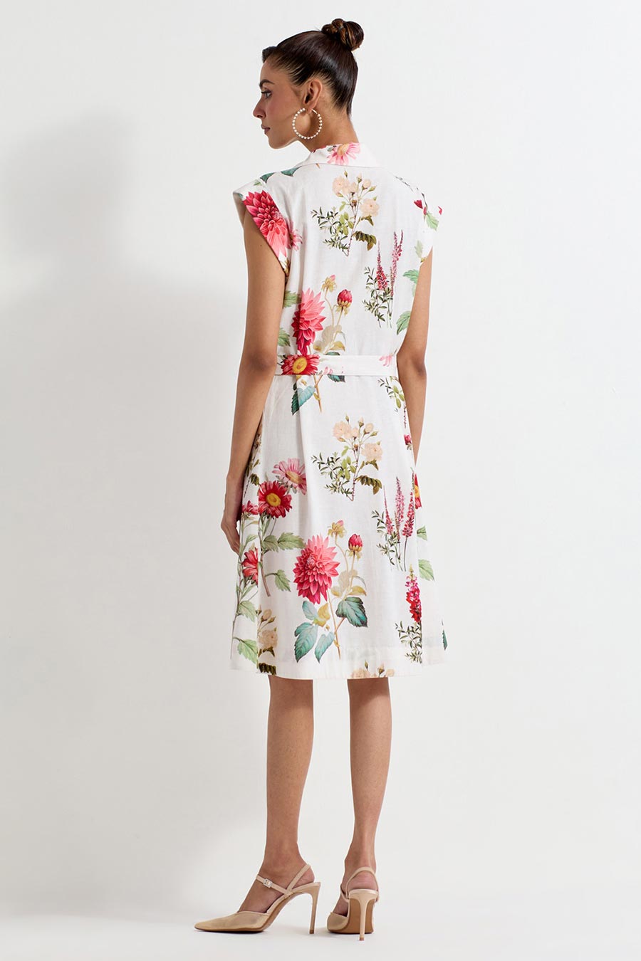 Daisy Printed Cotton Linen Wrap Dress With Belt