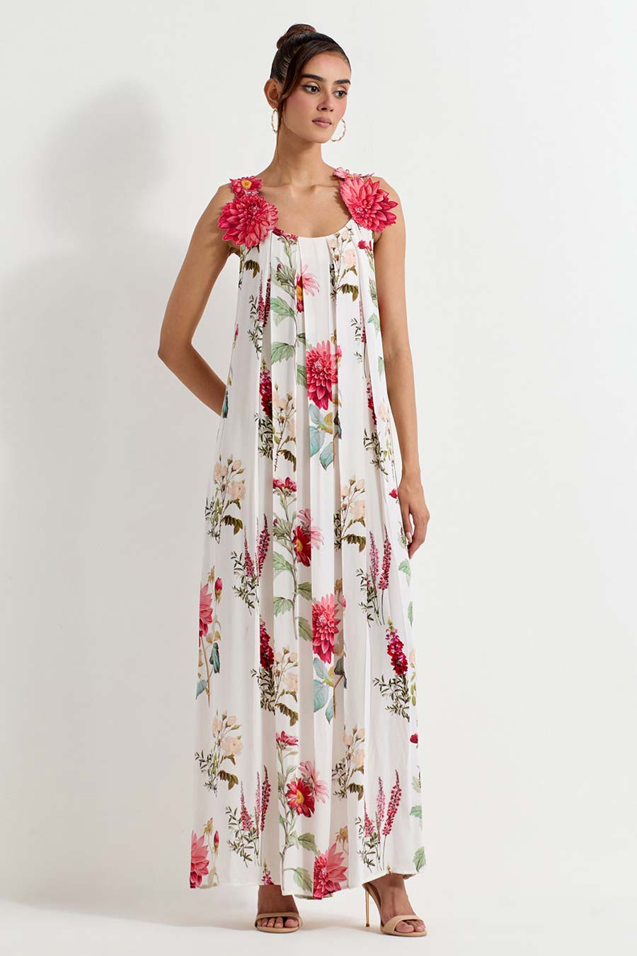 Daisy Printed Georgette 3D Embroidery Dress