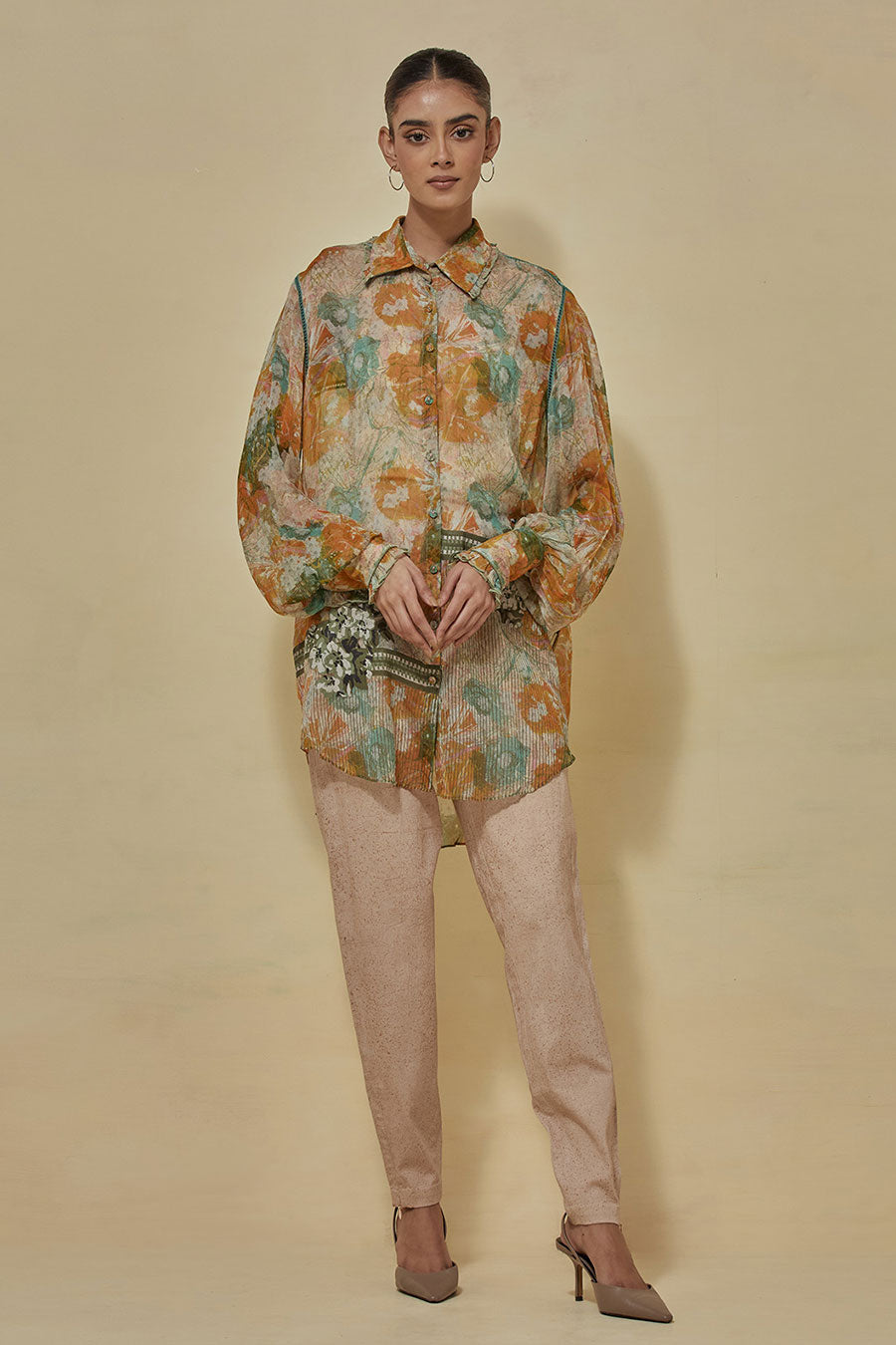 Multicolour Chiffon Printed Long Shirt