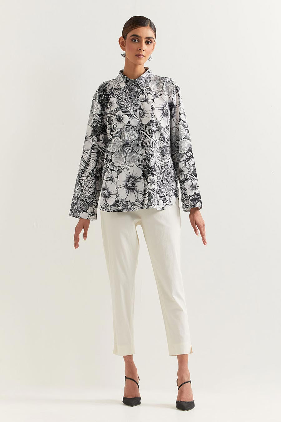 Black & White Printed Crepe Shirt