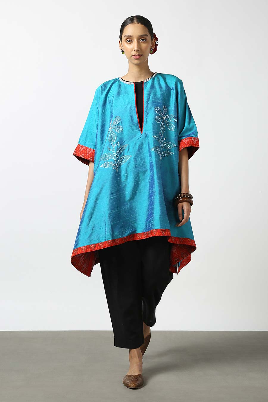 Blue Embroidered Silk Kurta