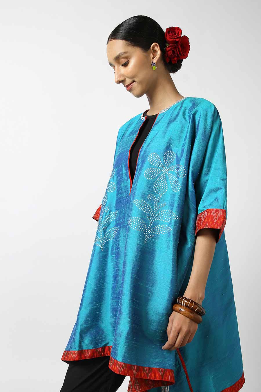 Blue Embroidered Silk Kurta