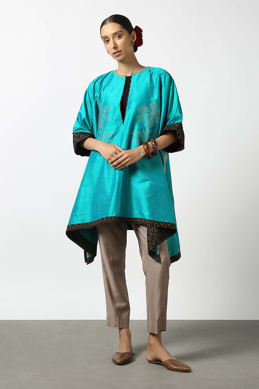 Blue Embroidered Silk Kurta