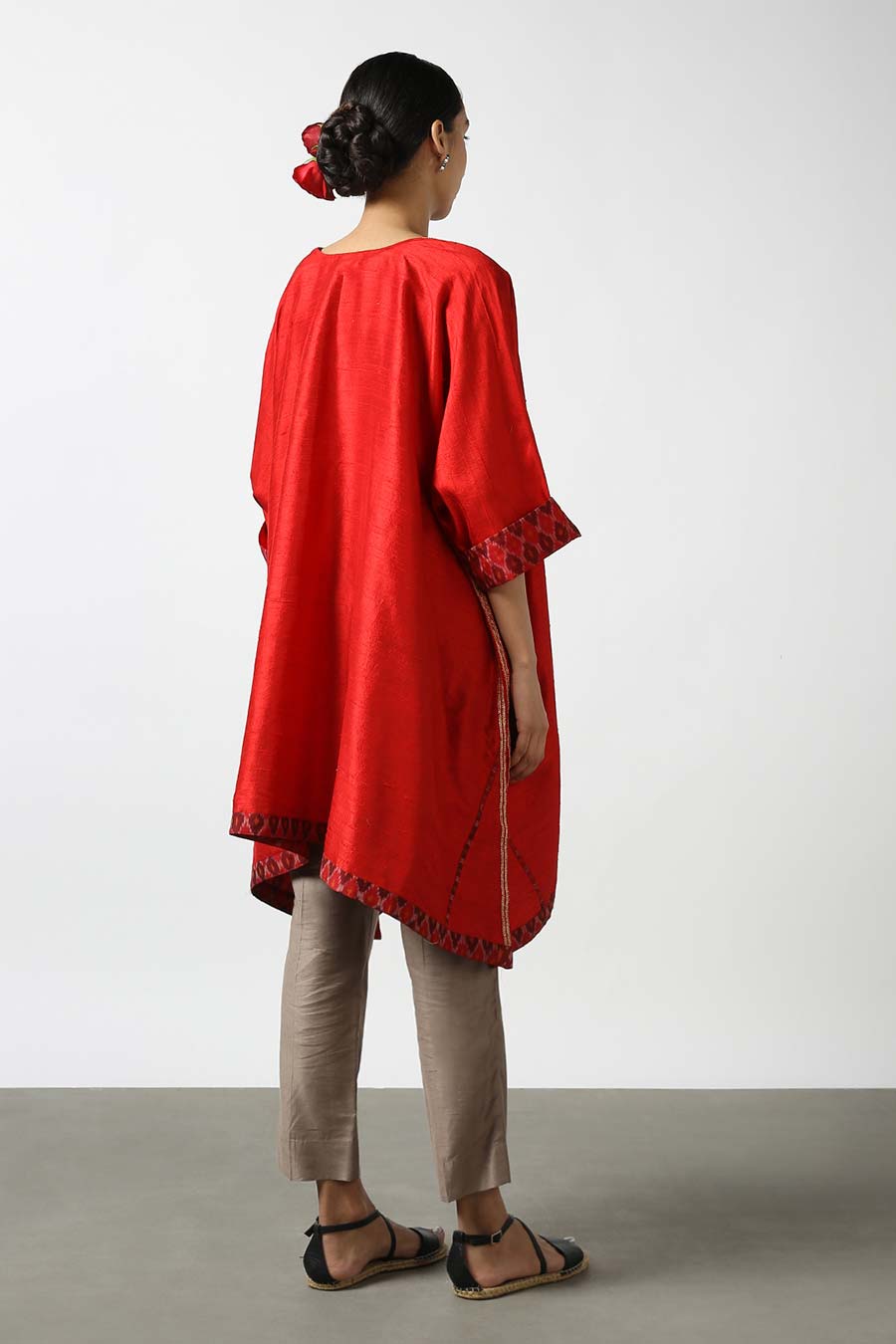 Red Embroidered Silk Kurta