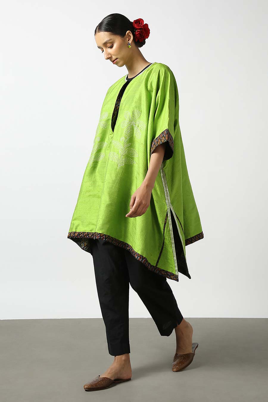 Green Embroidered Silk Kurta