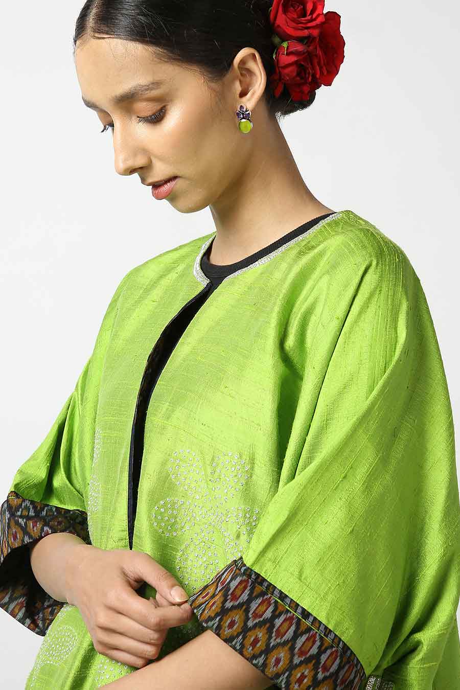 Green Embroidered Silk Kurta