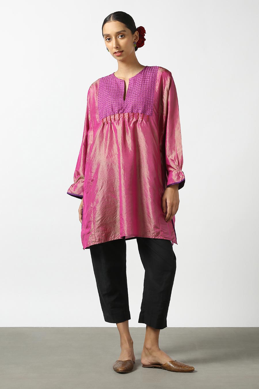 Pink Embroidered Silk Kurta
