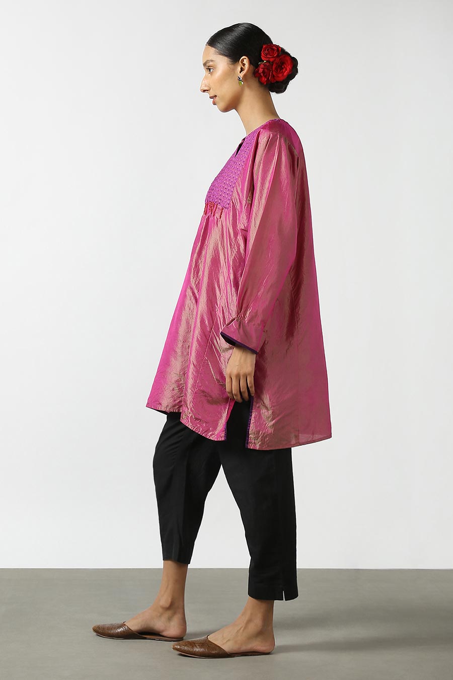 Pink Embroidered Silk Kurta