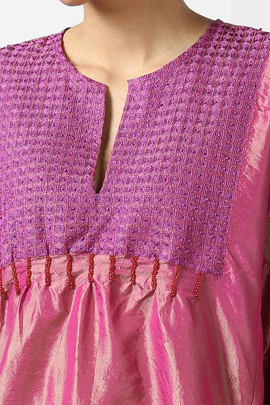 Pink Embroidered Silk Kurta