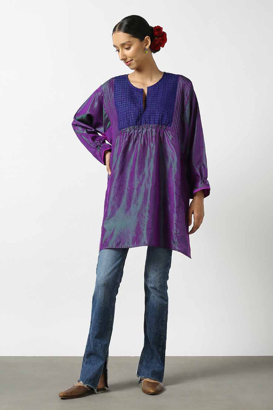 Purple Embroidered Silk Kurta