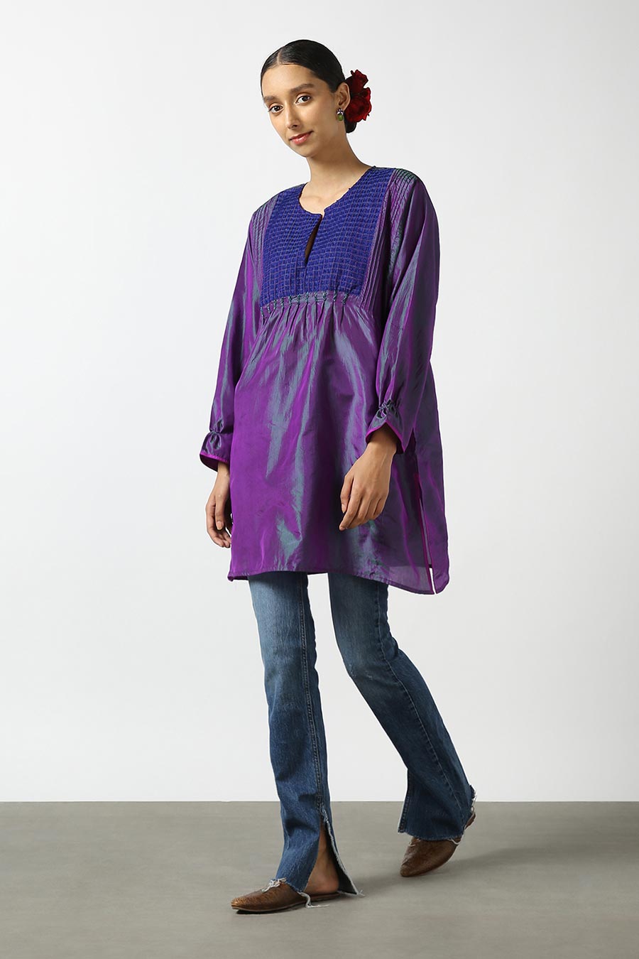 Purple Embroidered Silk Kurta