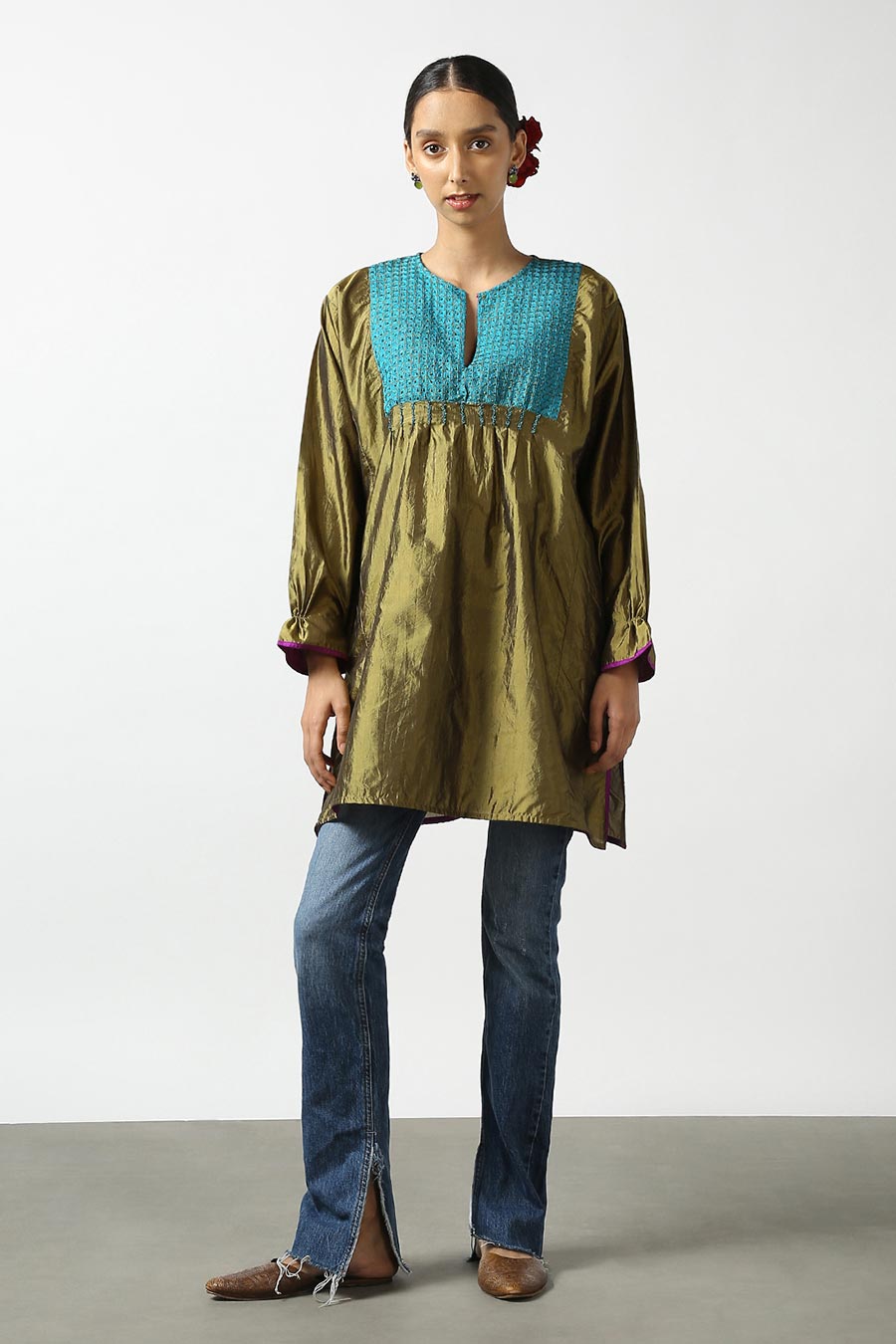 Green Embroidered Silk Kurta