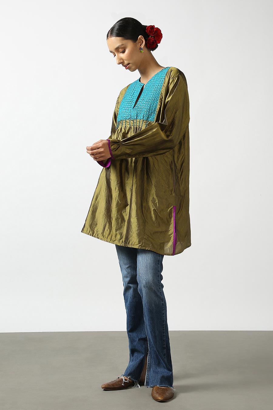 Green Embroidered Silk Kurta