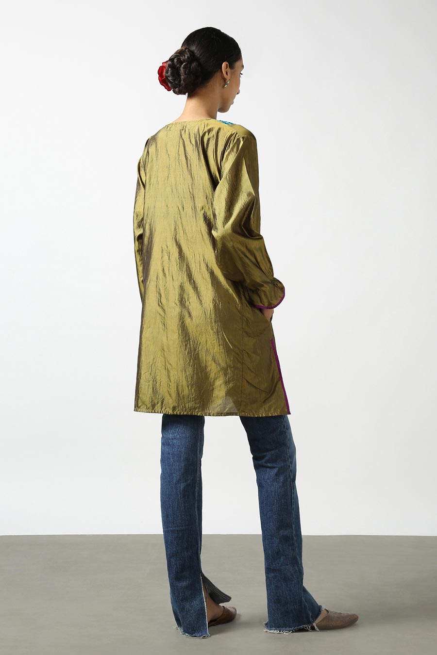 Green Embroidered Silk Kurta