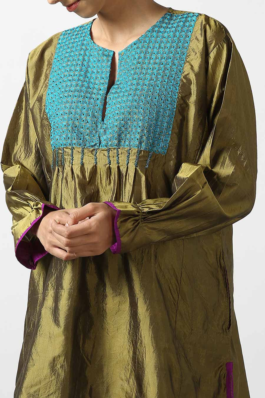 Green Embroidered Silk Kurta