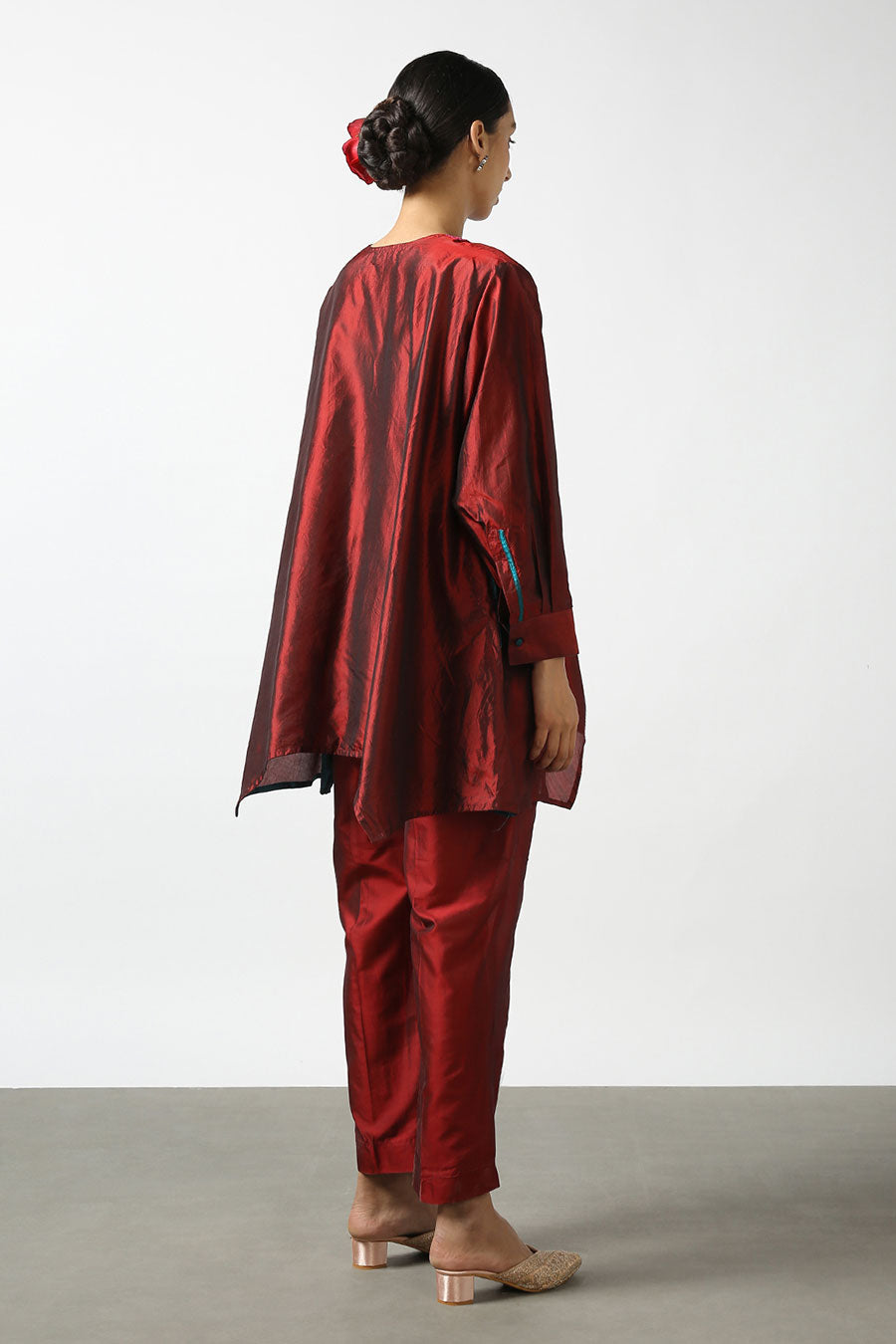 Maroon Embroidered Silk Kurta