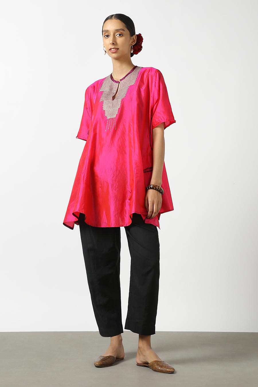 Pink Embroidered Silk Kurta