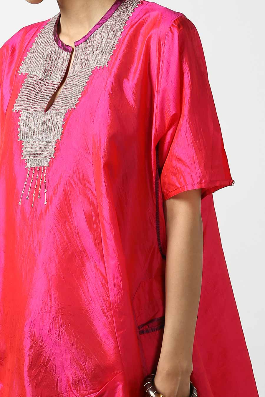 Pink Embroidered Silk Kurta