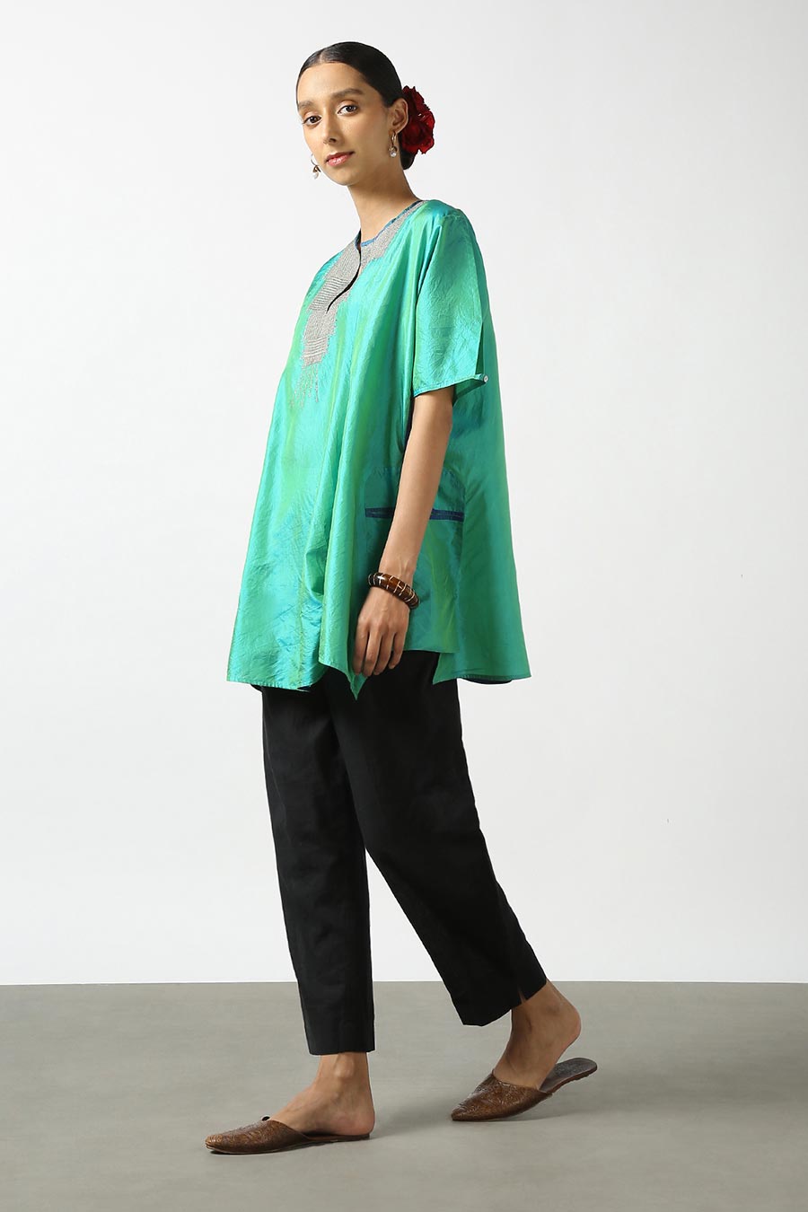 Blue Embroidered Silk Kurta