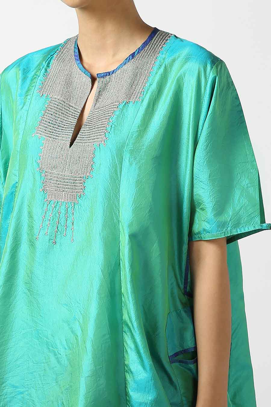 Blue Embroidered Silk Kurta