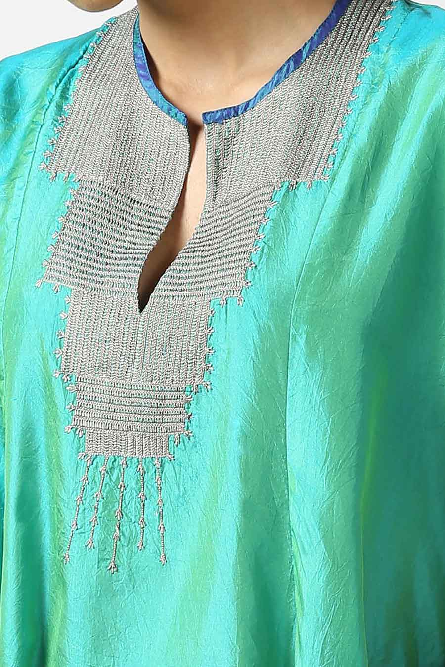 Blue Embroidered Silk Kurta