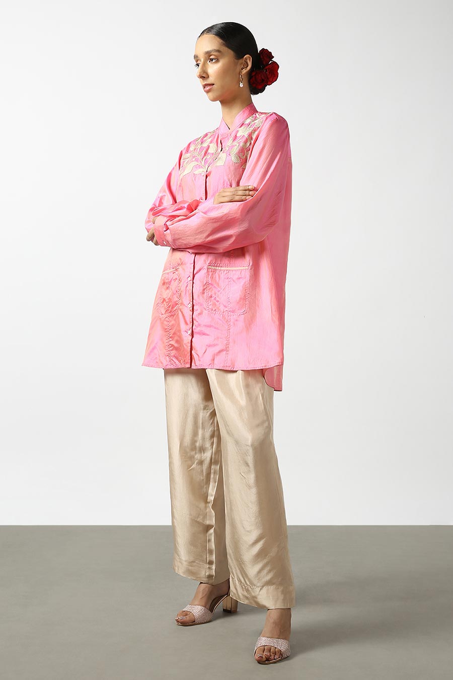 Pink Silk Embroidered Shirt