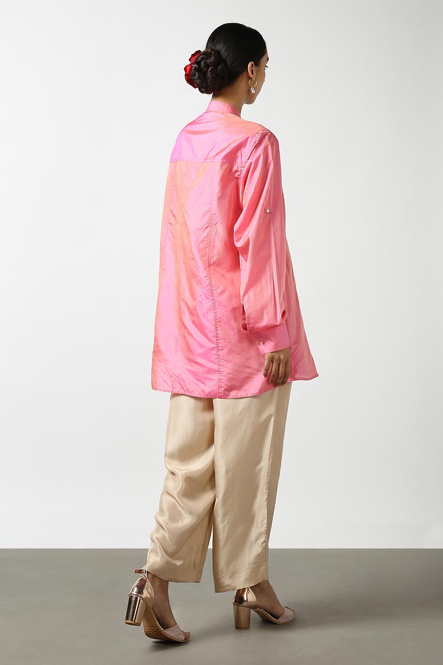 Pink Silk Embroidered Shirt