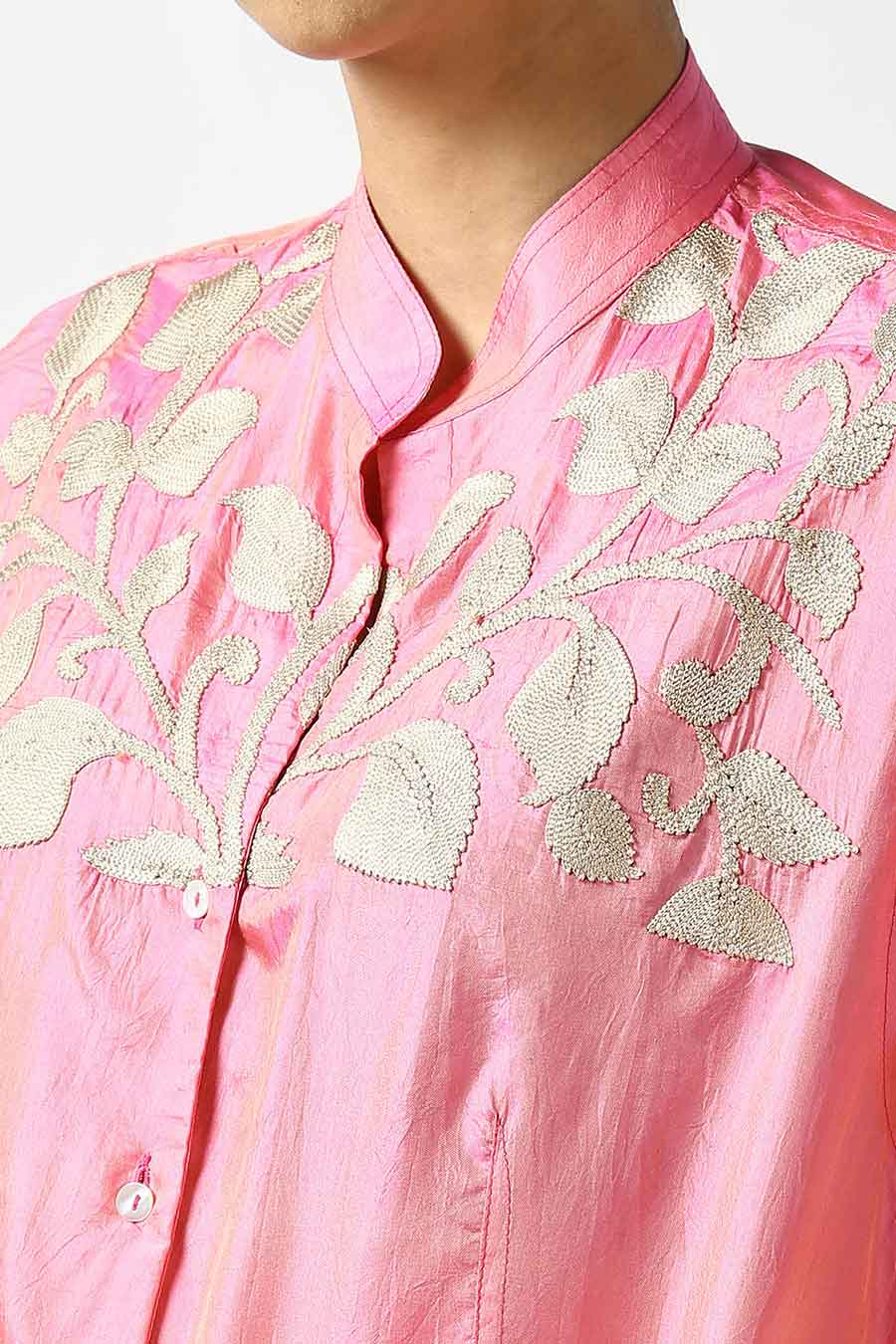 Pink Silk Embroidered Shirt