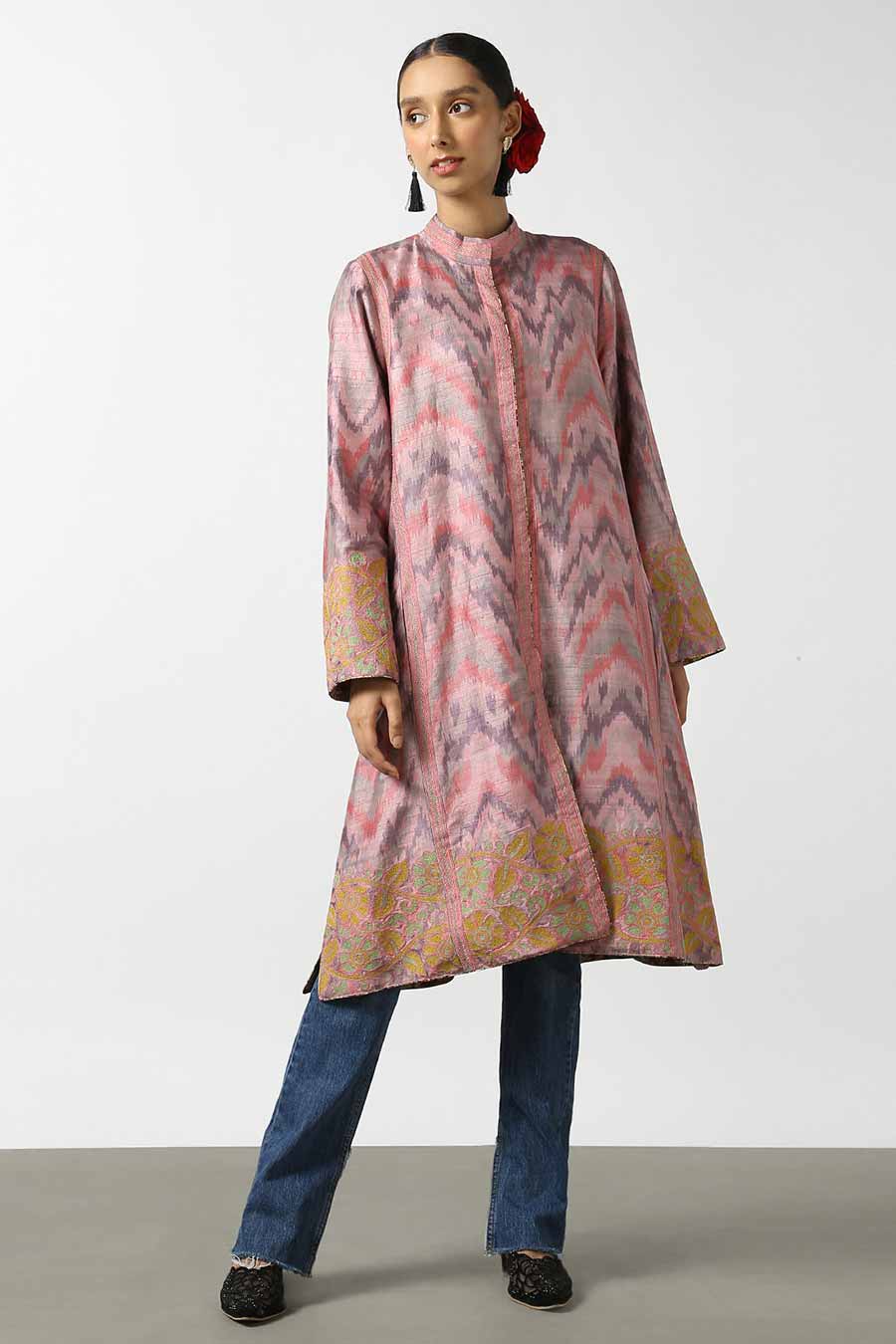 Pink Silk Ikat Long Jacket