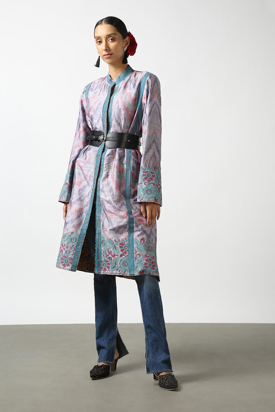 Purple Silk Ikat Long Jacket