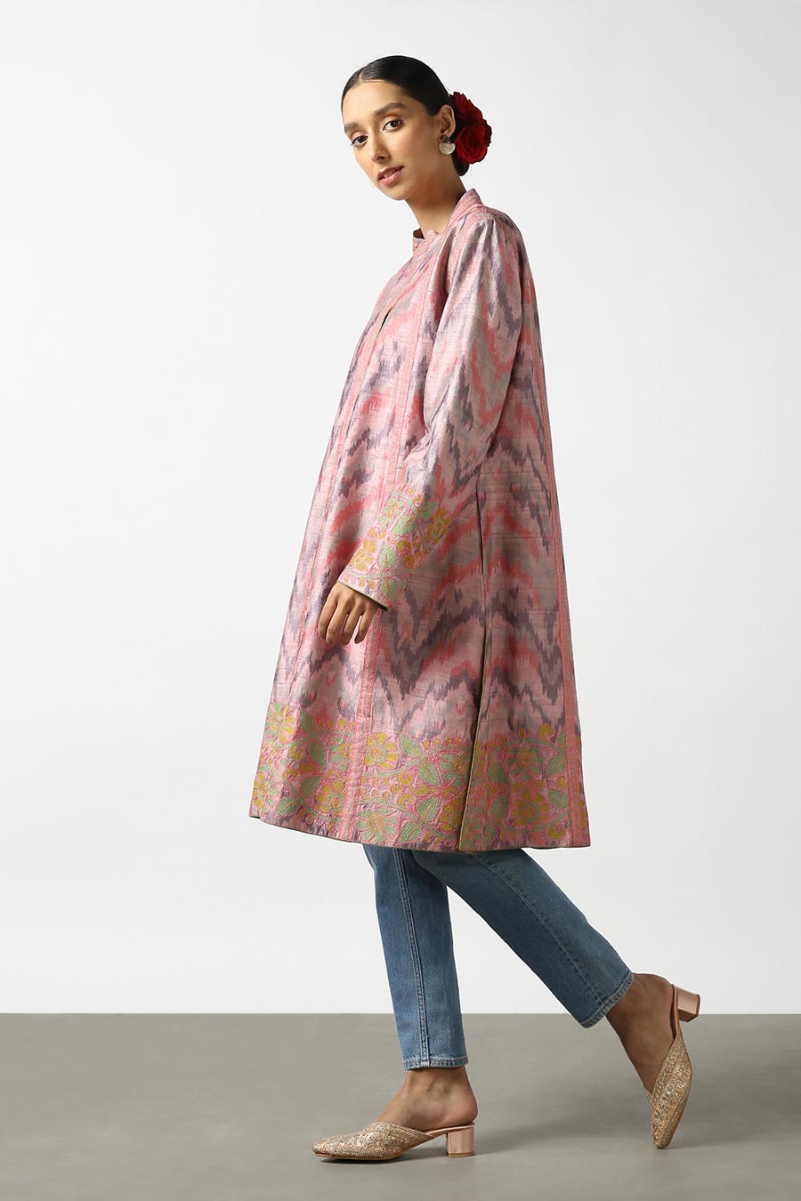 Pink Silk Ikat Long Jacket