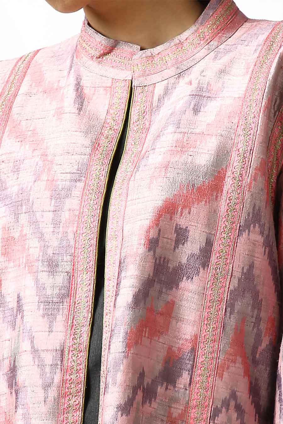Pink Silk Ikat Long Jacket