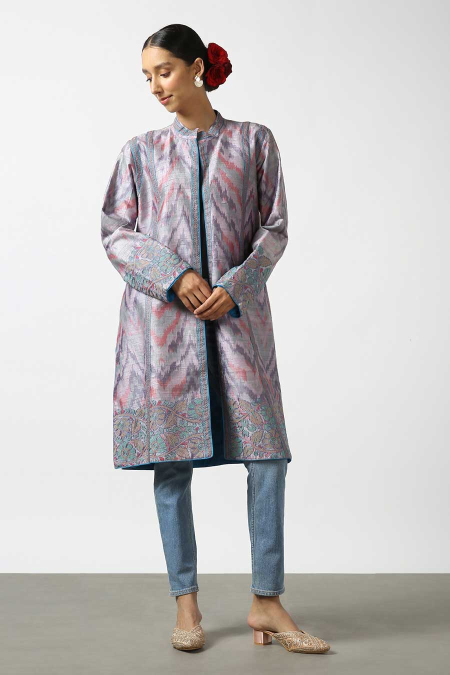 Purple Silk Ikat Long Jacket