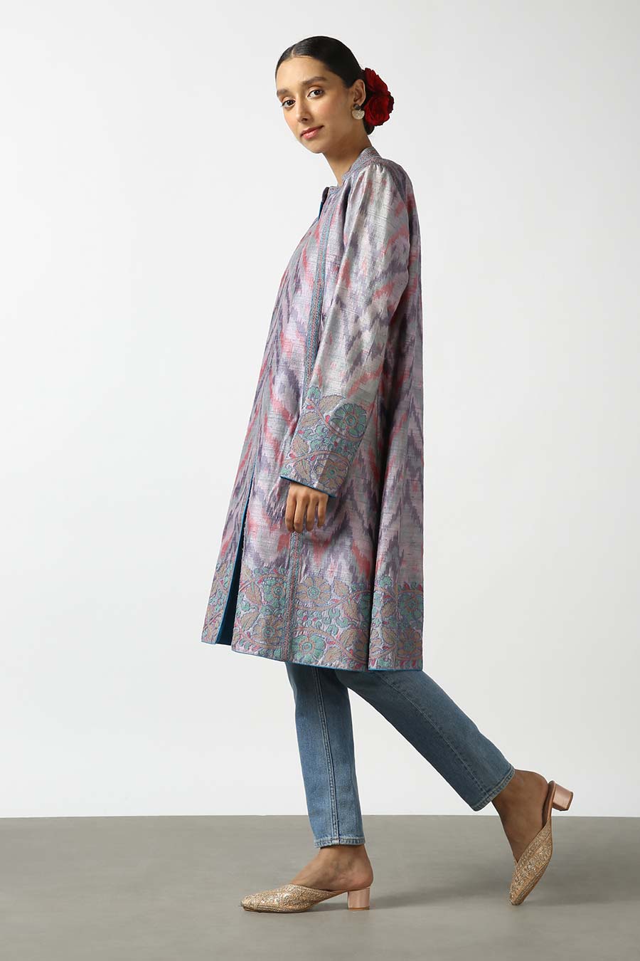 Purple Silk Ikat Long Jacket