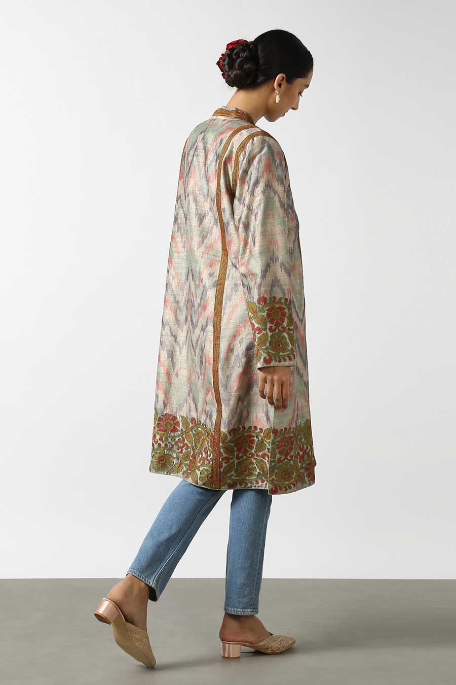 Beige Silk Ikat Long Jacket