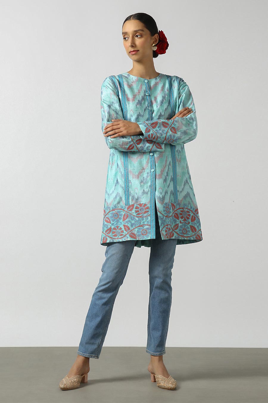 Blue Silk Ikat Short Jacket