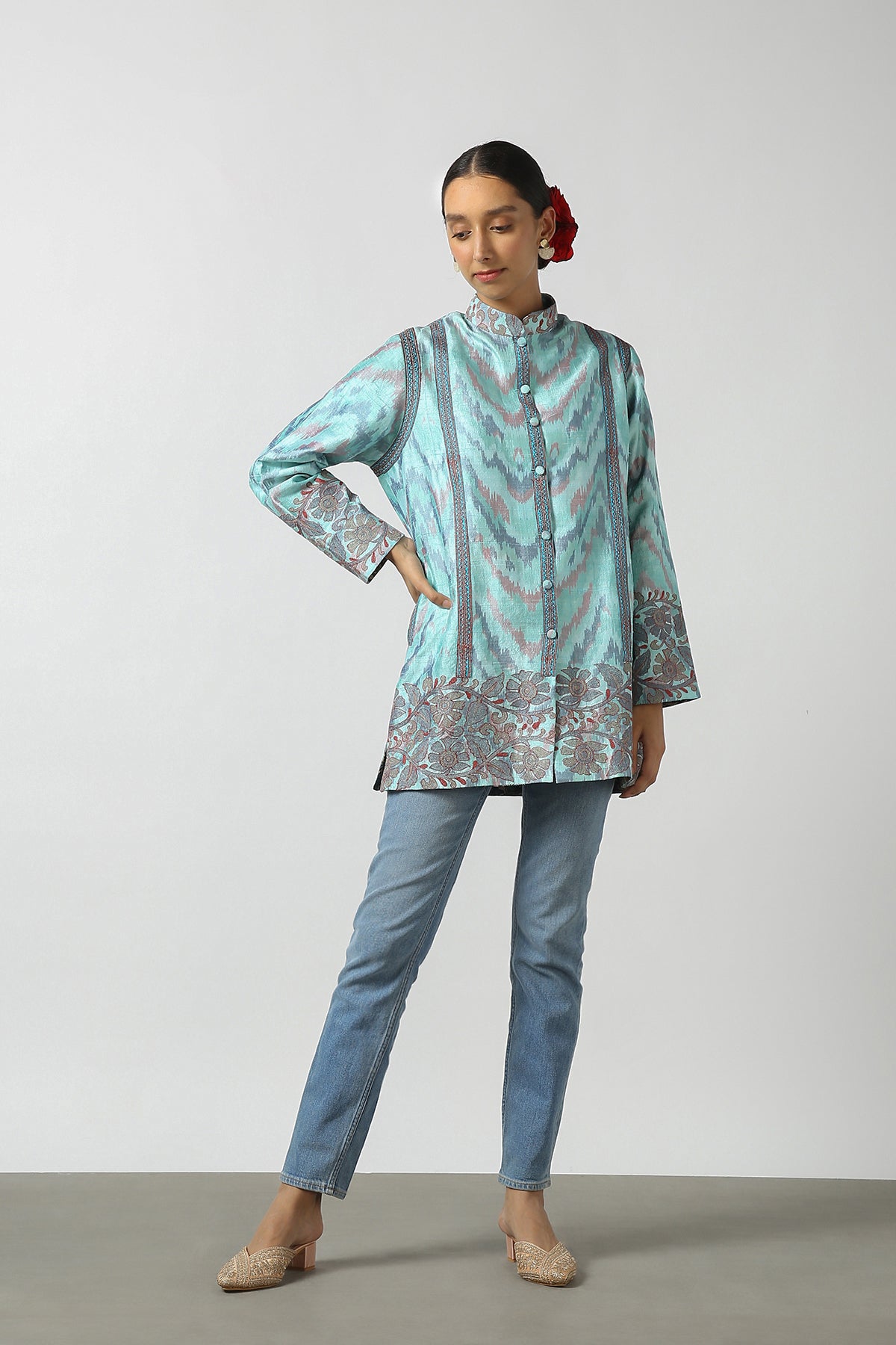 Blue Silk Ikat Short Jacket