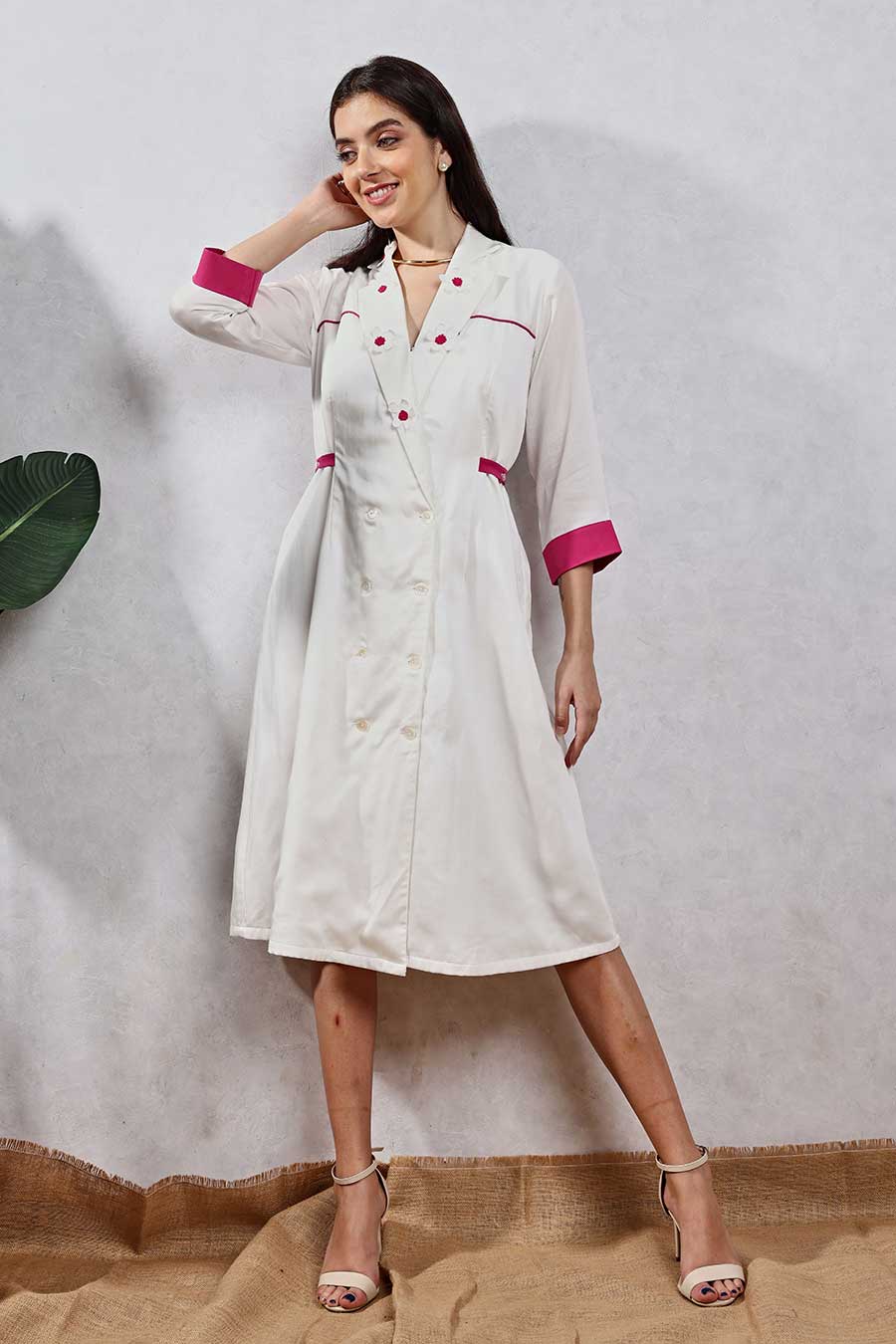 White Embellished Midi Shirt Dress